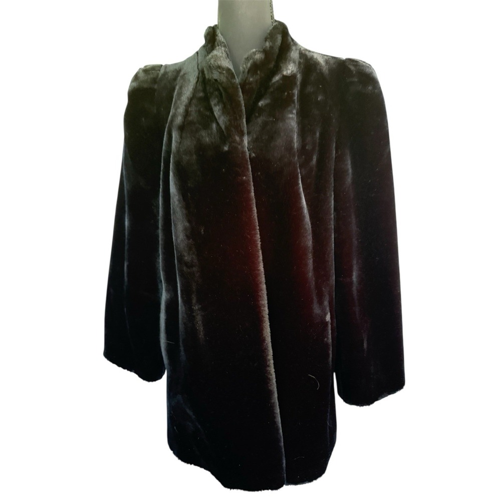Vintage Intrigue Black Faux Mink Fur Union Made USA Glam Sz 8 Mid-length 80s